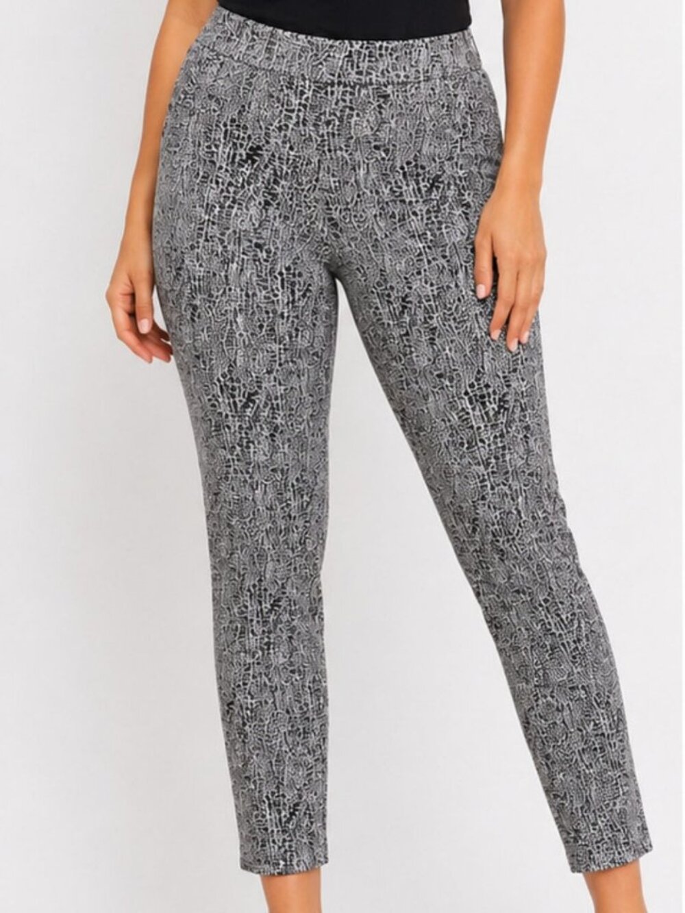 NEW Calvin Klein Womens Pants 10 Black White Print Pull On Stretch Ankle